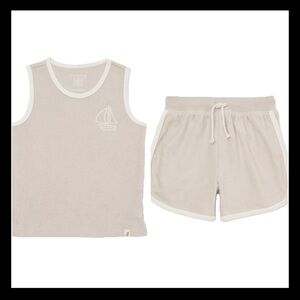 New Easy Peasy Organic Cotton Terry Shorts Tank Set 5T Neutral Beige Sailboat